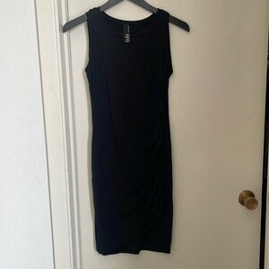 Bobbi Los Angeles ruched black midi dress